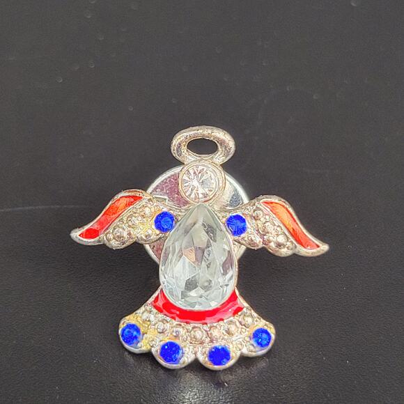 Crystal & Enamel Angel Lapel Pin Red Blue Accents 1 in Religious Patriotic USA - Picture 3 of 10
